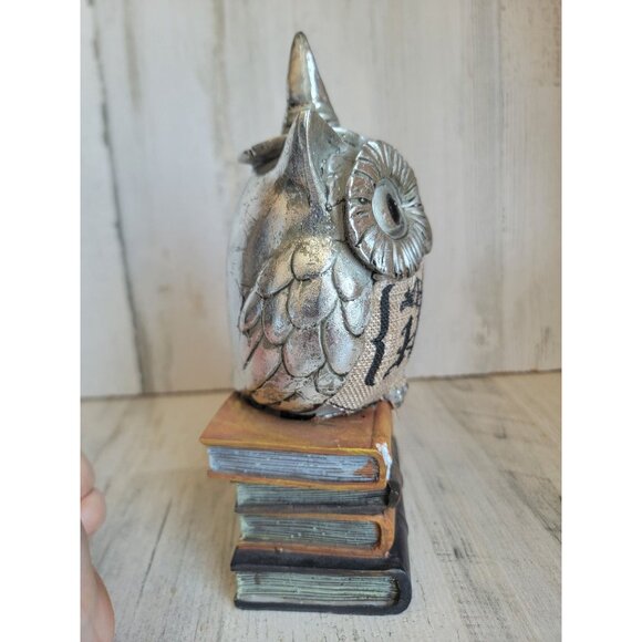 Rustic Halloween owl book stack Unique Home Decor silver - Picture 4 of 7